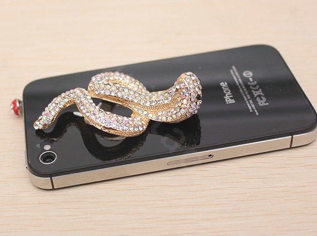 Alloy Cobra Crystal Metal DIY Phone Case Cover Deco Kit - Gold