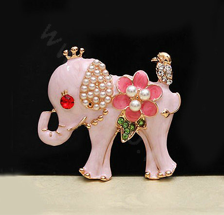 Alloy Elephant Crystal Pearl Metal DIY Phone Case Cover Deco Kit - Pink