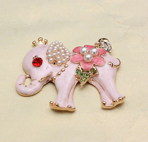 Alloy Elephant Crystal Pearl Metal DIY Phone Case Cover Deco Kit - Pink