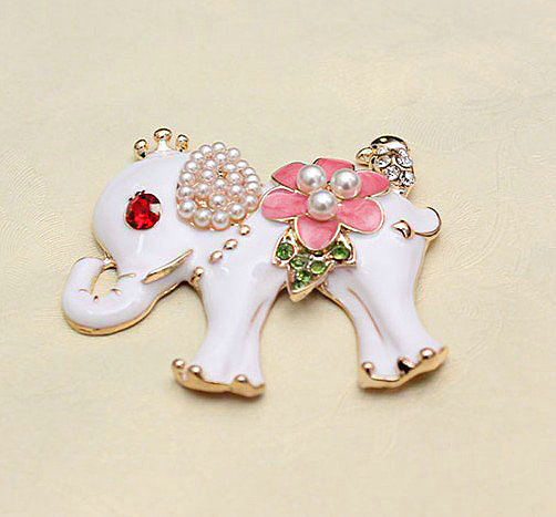 Alloy Elephant Crystal Pearl Metal DIY Phone Case Cover Deco Kit - White