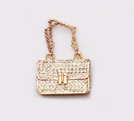 Diamond Handbag Crystal Alloy Metal DIY Phone Case Cover Deco Kit - Gold