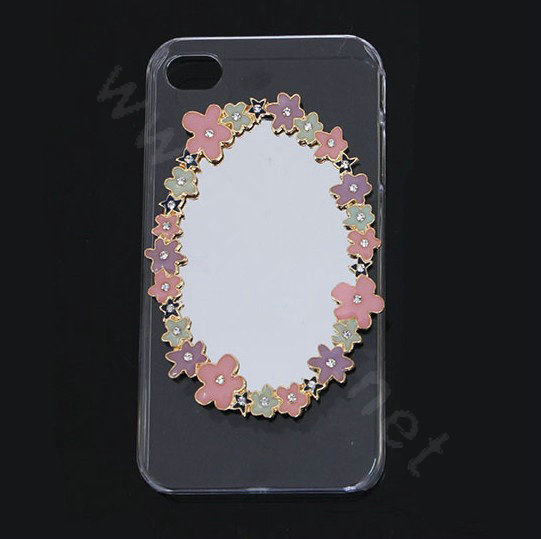 Flower edge mirror Alloy Crystal DIY Phone Case Cover Deco Kits - Purple Pink