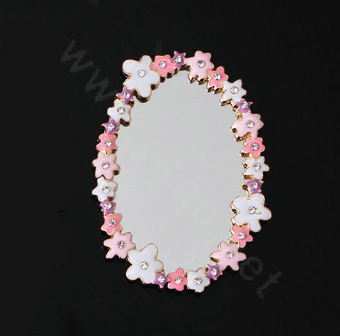 Flower edge mirror Alloy Crystal DIY Phone Case Cover Deco Kits - White Pink