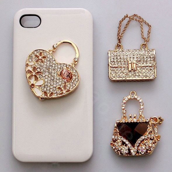 Lover Handbag Crystal Alloy Metal DIY Phone Case Cover Deco Kit - Gold