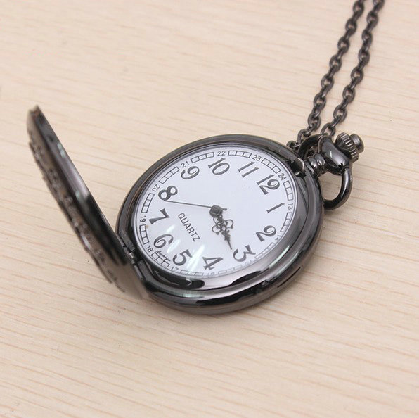 Retro pocket watch Necklace Alloy Metal DIY Phone Case Cover Deco Kit - Black