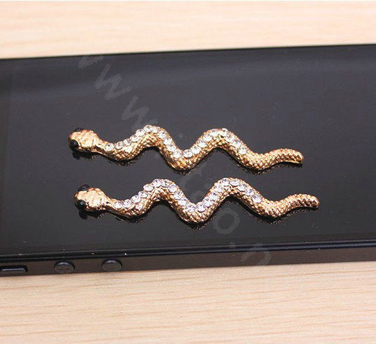 Snake Alloy Crystal Metal DIY Phone Case Cover Deco Kit - Gold