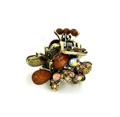 Hair Jewelry Crystal Butterfly Gold Plated Metal Rhinestone Hair Clip Claw Clamp - Coffee
