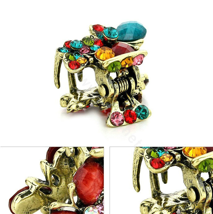 Hair Jewelry Crystal Butterfly Gold Plated Metal Rhinestone Hair Clip Claw Clamp - Multicolor
