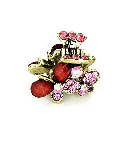 Hair Jewelry Crystal Butterfly Gold Plated Metal Rhinestone Hair Clip Claw Clamp - Pink