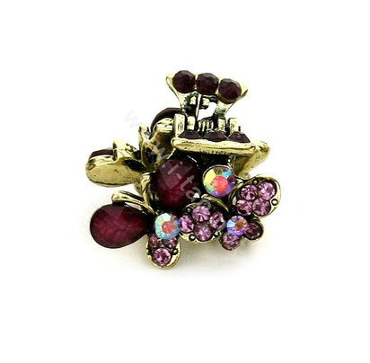 Hair Jewelry Crystal Butterfly Gold Plated Metal Rhinestone Hair Clip Claw Clamp - Purple