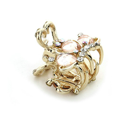 Hair Jewelry Crystal Crown Gold Plated Metal Rhinestone Hair Clip Claw Clamp - Champagne