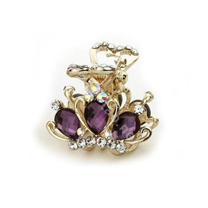 Hair Jewelry Crystal Crown Gold Plated Metal Rhinestone Hair Clip Claw Clamp - Purple