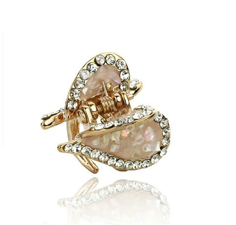 Hair Jewelry Crystal Lover Gold Plated Metal Rhinestone Hair Clip Claw Clamp - Champagne