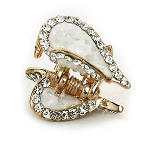 Hair Jewelry Crystal Lover Gold Plated Metal Rhinestone Hair Clip Claw Clamp - White