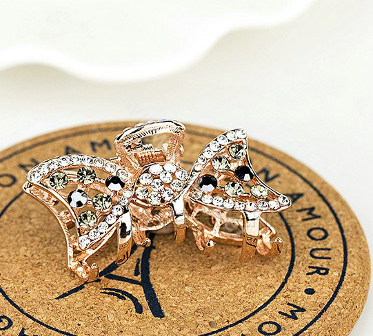 Hair Jewelry Crystal Rhinestone Bowknot Metal Hair Clip Claw Clamp - Black
