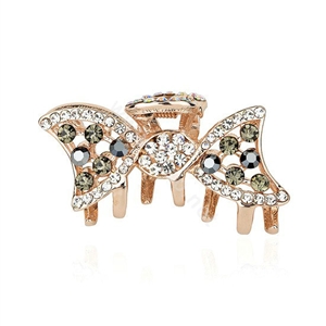 Hair Jewelry Crystal Rhinestone Bowknot Metal Hair Clip Claw Clamp - Black