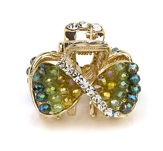 Hair Jewelry Crystal Rhinestone Bowknot Metal Hair Clip Claw Clamp - Green