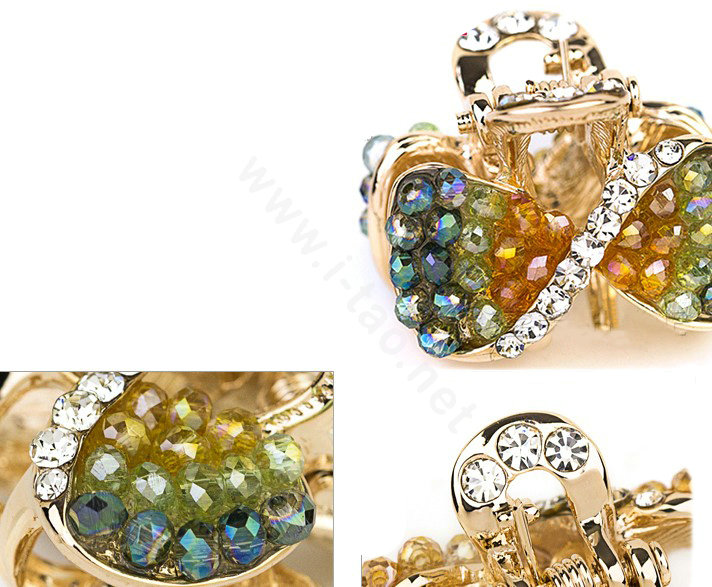 Hair Jewelry Crystal Rhinestone Bowknot Metal Hair Clip Claw Clamp - Green