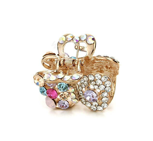 Hair Jewelry Crystal Rhinestone Bowknot Metal Hair Clip Claw Clamp - Multicolor