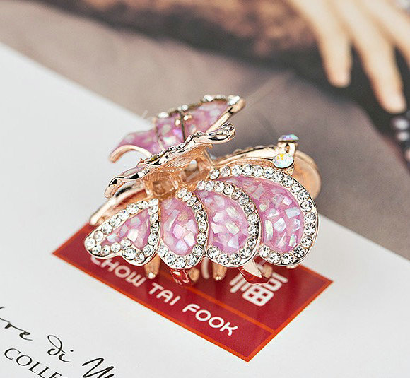Hair Jewelry Crystal Rhinestone Butterfly Glaze Metal Hair Clip Claw Clamp - Purple