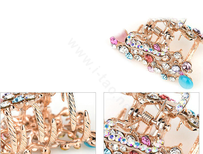 Hair Jewelry Crystal Rhinestone Flower Metal Hair Clip Claw Clamp - Multicolor