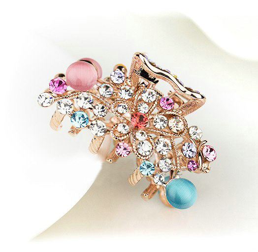 Hair Jewelry Crystal Rhinestone Flower Metal Hair Clip Claw Clamp - Multicolor