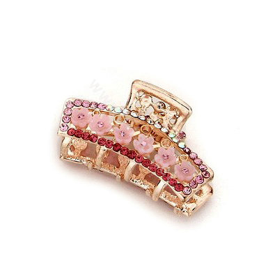 Hair Jewelry Crystal Rhinestone Flowers Metal Hair Clip Claw Clamp - Pink
