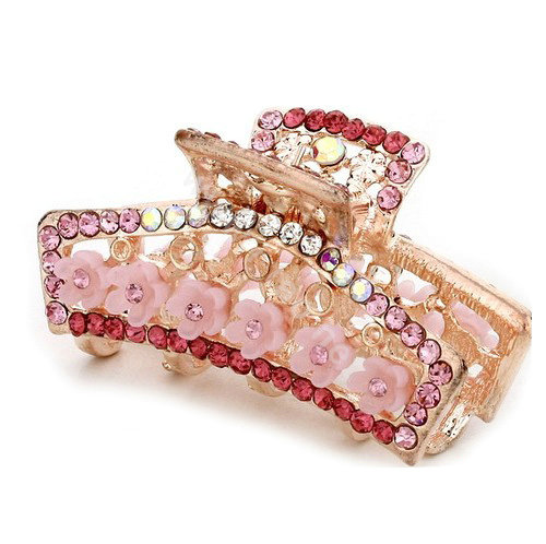 Hair Jewelry Crystal Rhinestone Flowers Metal Hair Clip Claw Clamp - Pink