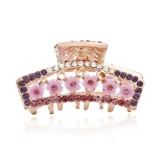 Hair Jewelry Crystal Rhinestone Flowers Metal Hair Clip Claw Clamp - Purple