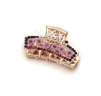 Hair Jewelry Crystal Rhinestone Flowers Metal Hair Clip Claw Clamp - Purple