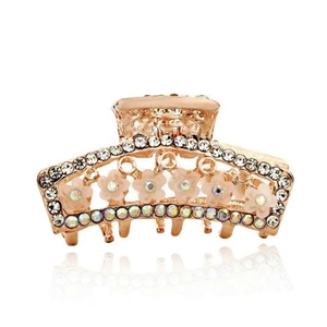 Hair Jewelry Crystal Rhinestone Flowers Metal Hair Clip Claw Clamp - White