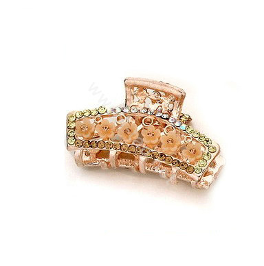 Hair Jewelry Crystal Rhinestone Flowers Metal Hair Clip Claw Clamp - Yellow