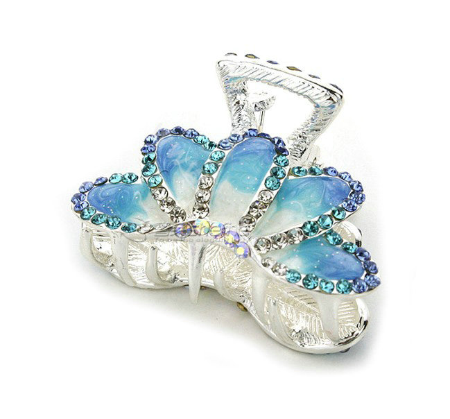 Hair Jewelry Crystal Rhinestone Glaze Metal Hair Clip Claw Clamp - Blue