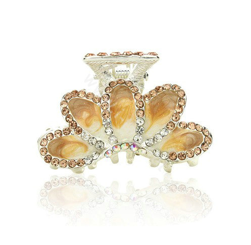 Hair Jewelry Crystal Rhinestone Glaze Metal Hair Clip Claw Clamp - Champagne