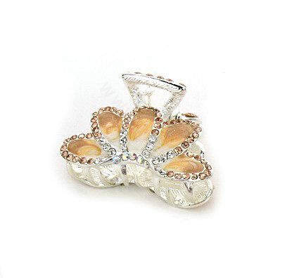 Hair Jewelry Crystal Rhinestone Glaze Metal Hair Clip Claw Clamp - Champagne