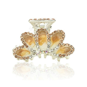 Hair Jewelry Crystal Rhinestone Glaze Metal Hair Clip Claw Clamp - Champagne