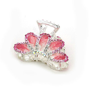 Hair Jewelry Crystal Rhinestone Glaze Metal Hair Clip Claw Clamp - Pink
