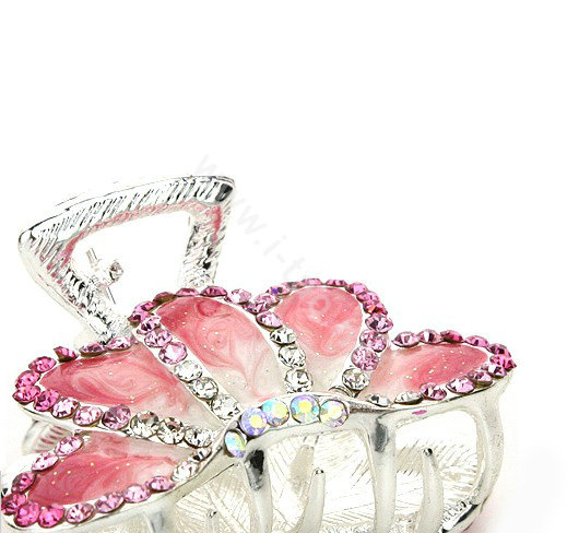 Hair Jewelry Crystal Rhinestone Glaze Metal Hair Clip Claw Clamp - Pink