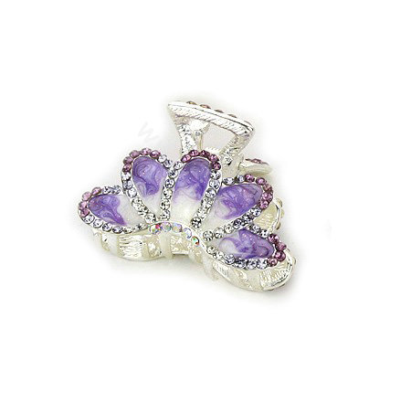 Hair Jewelry Crystal Rhinestone Glaze Metal Hair Clip Claw Clamp - Purple