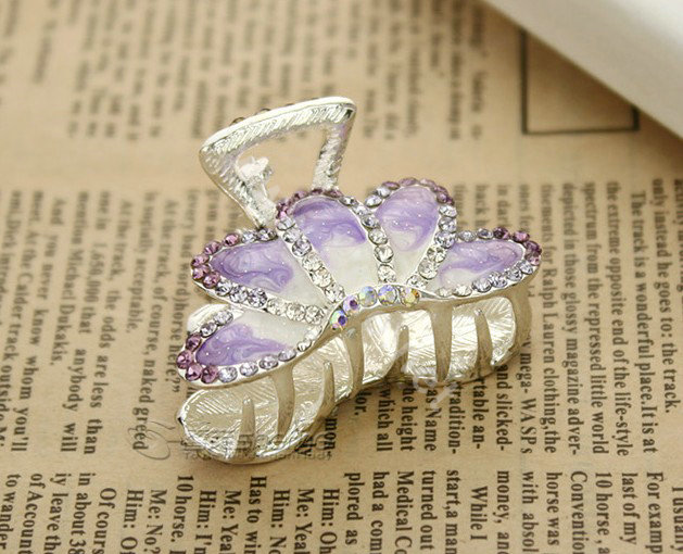 Hair Jewelry Crystal Rhinestone Glaze Metal Hair Clip Claw Clamp - Purple