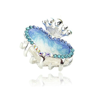 Hair Jewelry Crystal Rhinestone Love Heart Glaze Metal Hair Clip Claw Clamp - Blue