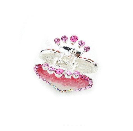 Hair Jewelry Crystal Rhinestone Love Heart Glaze Metal Hair Clip Claw Clamp - Pink