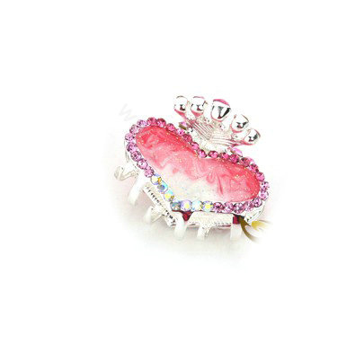 Hair Jewelry Crystal Rhinestone Love Heart Glaze Metal Hair Clip Claw Clamp - Pink