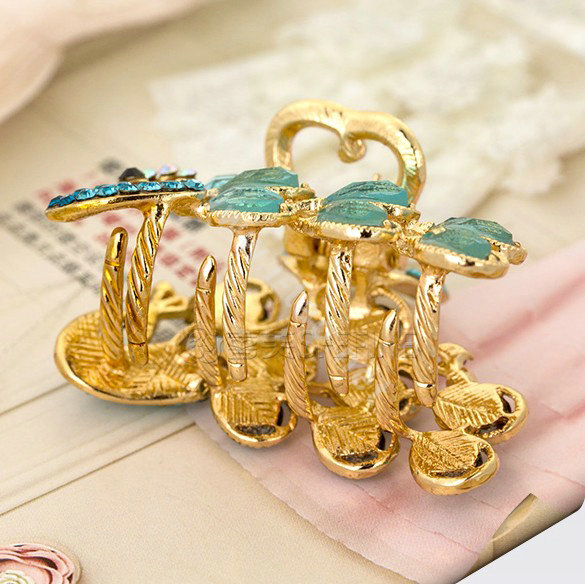 Hair Jewelry Crystal Rhinestone Peacock Metal Hair Clip Claw Clamp - Blue