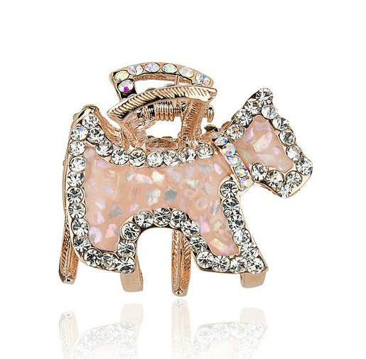 Hair Jewelry Crystal Rhinestone Puppy Glaze Metal Hair Clip Claw Clamp - Apricot