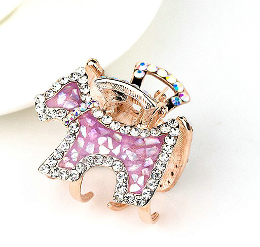 Hair Jewelry Crystal Rhinestone Puppy Glaze Metal Hair Clip Claw Clamp - Purple