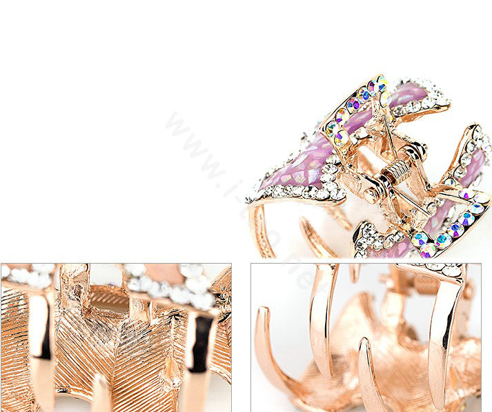 Hair Jewelry Crystal Rhinestone Puppy Glaze Metal Hair Clip Claw Clamp - Purple