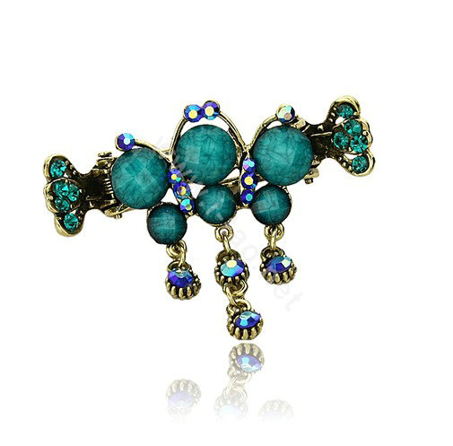 Hair Jewelry Crystal Rhinestone Vintage Metal Hair Clip Claw Clamp - Blue