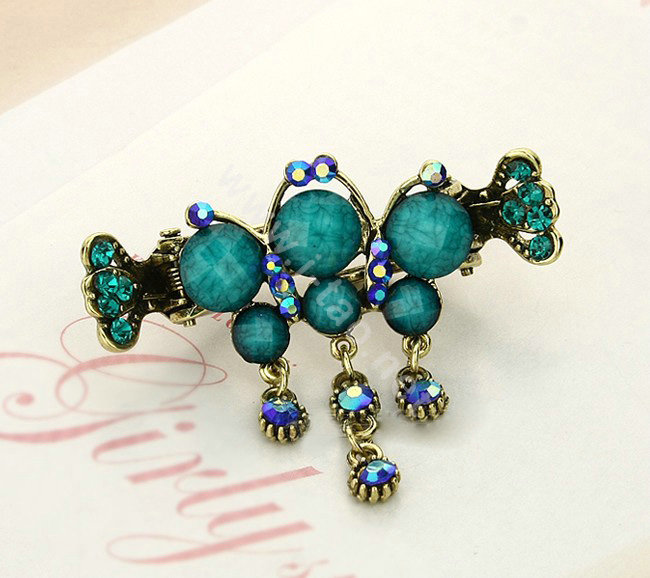 Hair Jewelry Crystal Rhinestone Vintage Metal Hair Clip Claw Clamp - Blue
