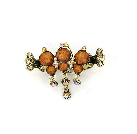 Hair Jewelry Crystal Rhinestone Vintage Metal Hair Clip Claw Clamp - Coffee